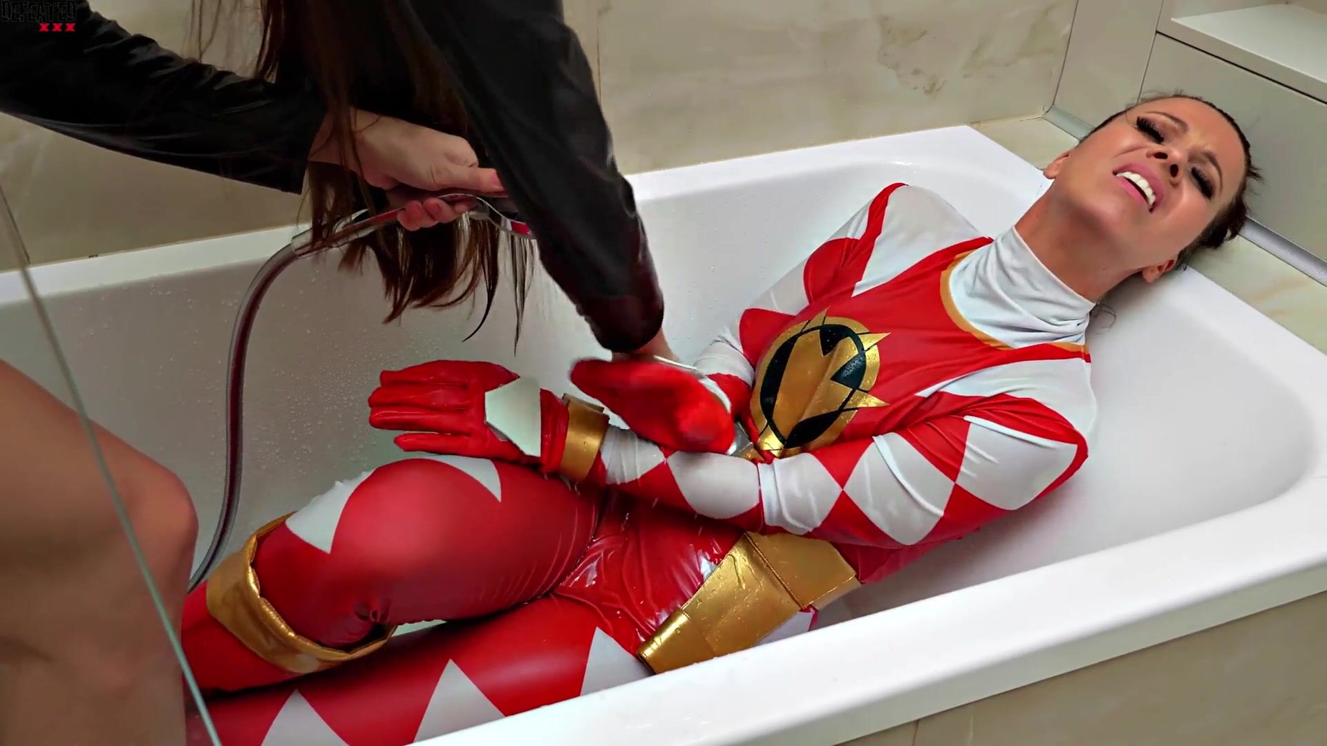 Lesbian Super Heroes Sex Fight Red Ranger Defeated And Humiliated